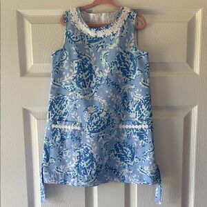 Lilly Pulitzer Girls Blue and White Floral Dress size 6 preppy
